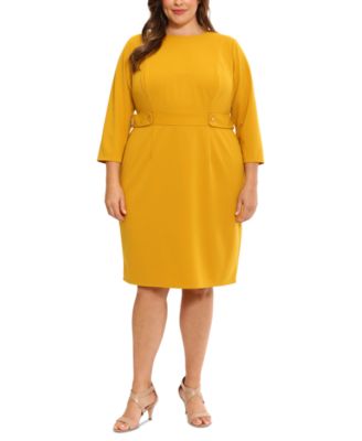 London Times - Plus Size 3/4-Sleeve Tab-Waist Sheath Dress