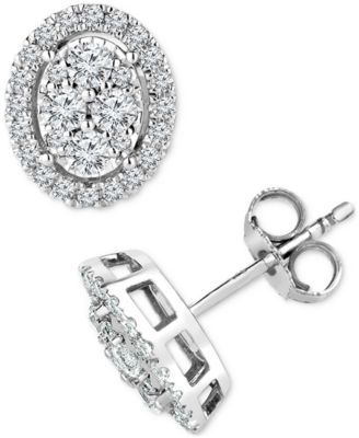 TruMiracle - Diamond Halo Oval Cluster Stud Earrings (1/3 ct. t.w.) in 14k White Gold