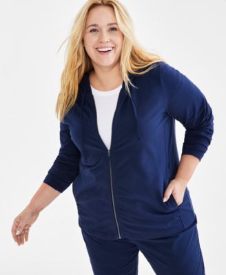 Style & Co - Plus Size Solid Zip-Up Hooded Sweatshirt