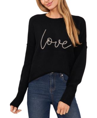 CeCe - Women's Love-Graphic Crewneck Long-Sleeve Sweater