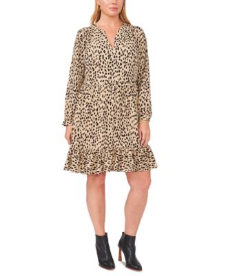 Vince Camuto - Plus Size Animal-Print Split-Neck Tiered Dress