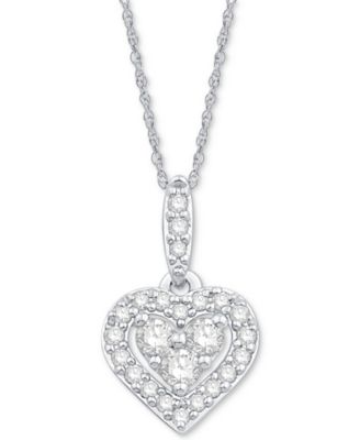 Macy's - Diamond Heart Halo Pendant Necklace in 14k White Gold (1/6 ct. t.w.)