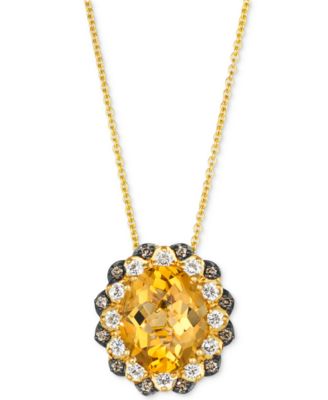 Le Vian - Cinnamon Citrine (3-1/4 ct. t.w.) & Diamond (3/8 ct. t.w.) Halo Adjustable 20" Pendant Necklace in 14k Gold