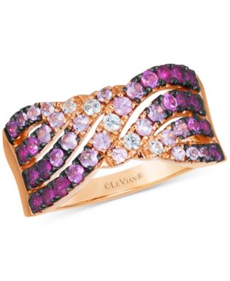 Le Vian - Pink Sapphire Ombre (1-1/6 ct. t.w.) &  White Sapphire (1/8 ct. t.w.) Multirow Crossover Ring in 14k Rose Gold