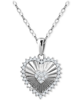 Giani Bernini - Cubic Zirconia Textured Heart Pendant Necklace in Sterling Silver, 16" + 2" extender