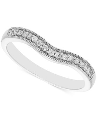 Macy's - Diamond Contour Bead Edge Contour Band (1/10 ct. t.w.) in 14k White Gold
