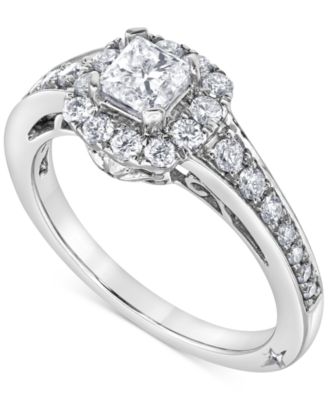 Macy's - Diamond Princess & Round Halo Engagement Ring (1 ct. t.w.) in 18k White Gold