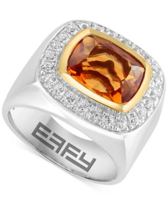 EFFY Collection - Men's Madeira Citrine (6 ct. t.w.) & White Topaz (3/4 ct. t.w.) Ring in Sterling Silver & 18K Gold-Plate