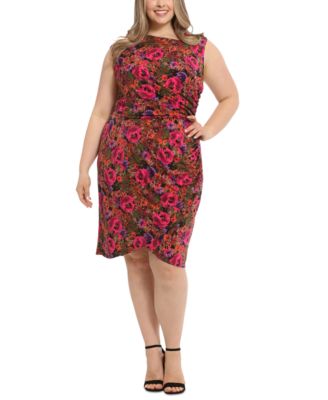 London Times - Plus Size Floral-Print Ruched Sheath Dress