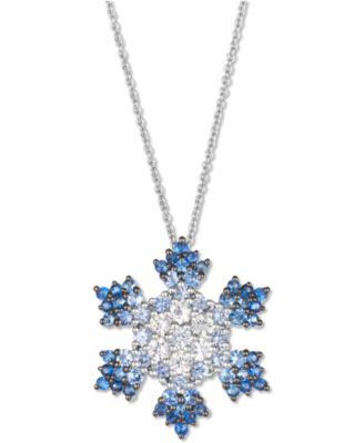 Le Vian - Denim Ombr&eacute; (1-3/8 ct. t.w.) & White Sapphire (5/8 ct. t.w.) Snowflake Adjustable 20" Pendant Necklace in 14k White Gold