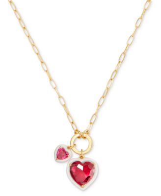 kate spade new york - Gold-Tone White-Framed Red Crystal Heart Multi-Charm Pendant Necklace, 16" + 3" extender