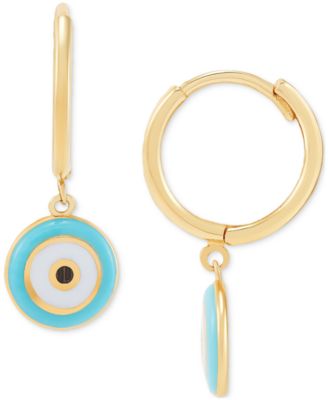 Macy's - Multicolor Enamel Evil Eye Dangle Hoop Earrings in 14k Gold