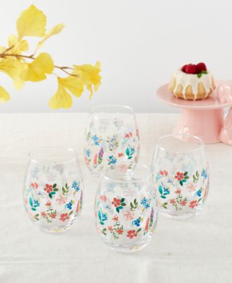 Tabletops Gallery - Spring Bliss Stemless Wine Glasses, Set of 4