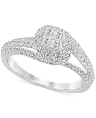 Macy's - Diamond Princess & Round Quad Cluster Swirl Engagement Ring (3/4 ct. t.w.) in 14k White Gold