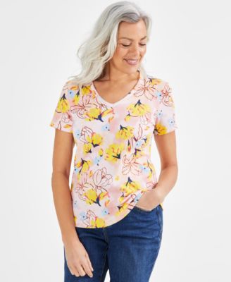 Style & Co - Women's Arles Floral-Print V-Neck T-Shirt