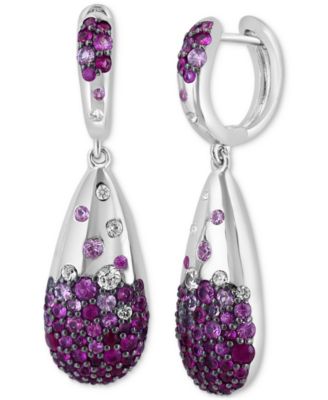 EFFY Collection - Ruby (1-1/2 ct. t.w.) & White Sapphire (3/4 ct. t.w.) Ombr&eacute; Cluster Drop Earrings in Sterling Silver