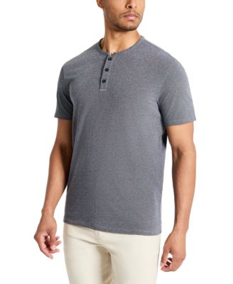 Kenneth Cole - Men's 4-Way Stretch Heathered Stand-Collar Piqu&eacute; Henley