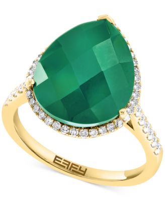 EFFY Collection - Green Onyx (7-5/8 ct. t.w.) & Diamond (3/8 ct. t.w.) Pear Halo Ring in 14k Gold