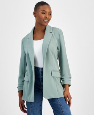 Bar III - Petite Solid Notched-Collar Ruched-Sleeve Blazer