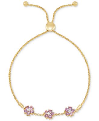 Macy's - Amethyst (7/8 ct. t.w.) & Lab-Grown White Sapphire (1/20 ct. t.w.) Triple Flower Bolo Bracelet (Also in Garnet & Lab-Grown Pink Sapphire)
