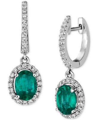 Le Vian - Costa Smeralda Emeralds (1-1/5 ct. t.w.) & Vanilla Diamond (1/3 ct. t.w.) Dangle Hoop Drop Earrings in Platinum