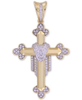 Macy's - Men's Diamond Pav&eacute; Ornate Cross Pendant (1/3 ct. t.w.) in 10k Gold