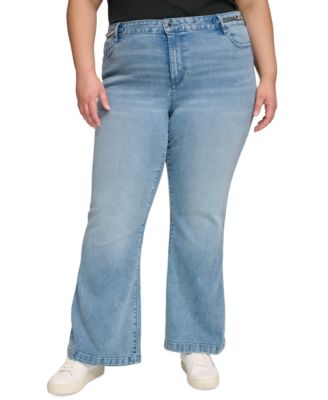 KARL LAGERFELD PARIS - Plus Size Chain-Trim Wide-Leg Jeans