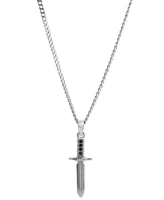 Blackjack - Men's Cubic Zirconia Sword 24" Pendant Necklace in Stainless Steel