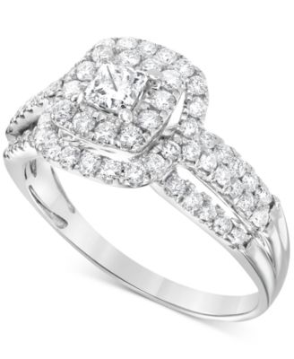 Macy's - Diamond Princess & Round Halo Triple Row Engagement Ring (1 ct. t.w.) in 14k White Gold