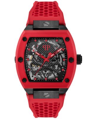 Philipp Plein - Men's Automatic The Skeleton Red Silicone Strap Watch 44mm