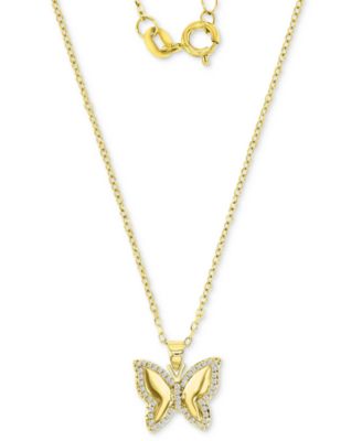 Macy's - Cubic Zirconia Polished Butterfly 18" Pendant Necklace in 14k Gold-Plated Sterling Silver