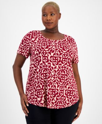 JM Collection - Plus Size Printed Knit Scoop-Neck Top