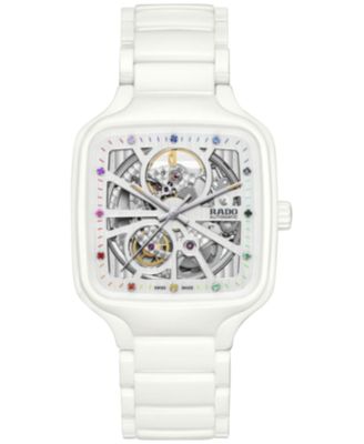 Rado - Unisex Swiss Automatic True Square White High-Tech Ceramic Bracelet Watch 38mm