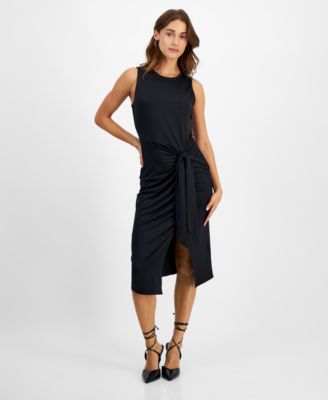 Bar III - Petite Tie-Front Asymmetrical-Hem Midi Dress