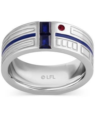 Wonder Fine Jewelry - Men's Sapphire (1/4 ct. t.w.), Garnet Accent, & Blue Enamel R2D2 Ring in Sterling Silver