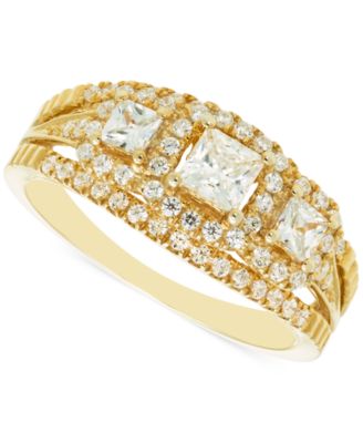 Macy's - Diamond Princess & Round Three Stone Engagement Ring (1 ct. t.w.) in 14k Gold