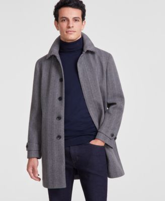 Tommy Hilfiger - Men's Herringbone Charcoal Overcoat