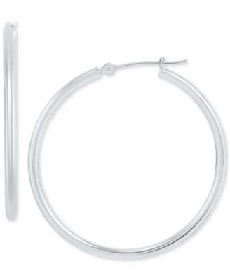 Macy's - Polished Classic Tube Medium Hoop Earrings in 14k White Gold, 1.38"