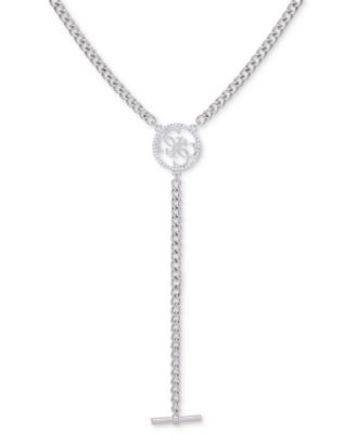 GUESS - Silver-Tone Pav&eacute; Quatro G Logo Lariat Necklace, 20" + 2" extender