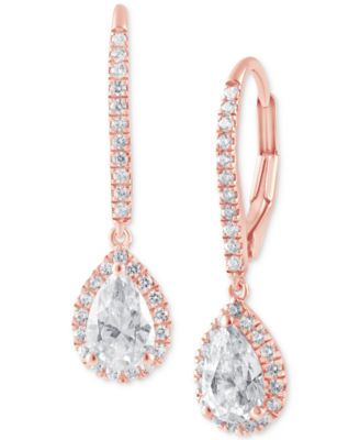 Badgley Mischka - Lab Grown Diamond Pear & Round Halo Leverback Drop Earrings (1-1/4 ct. t.w.)