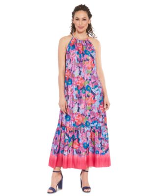 London Times - Petite Printed Halter-Neck Maxi Dress