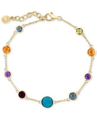 EFFY Collection - Multi-Gemstone (3-1/3 ct. t.w.) & Turquoise Bezel Set Link Bracelet in 14k Gold