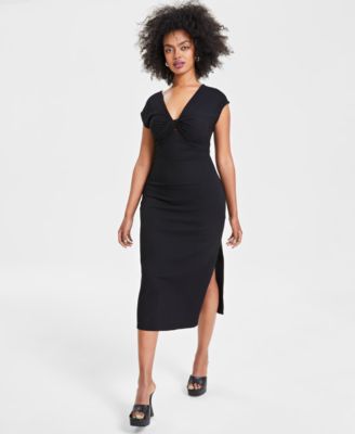 Bar III - Women's Rib-Knit Twist-Front Midi Dress