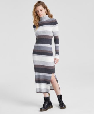 Charter Club - Women's Cashmere Striped Turtleneck Midi Dress