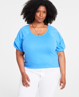 On 34th - Trendy Plus Size Scoop-Neck Puff-Sleeve Top