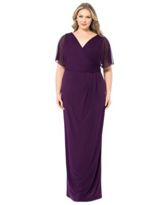 Betsy & Adam - Plus Size Draped-Back Flutter-Sleeve Gown