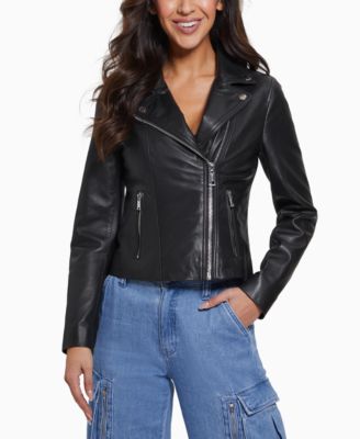 GUESS - Women's Asymmetrical Zip Leather Moto Jacket