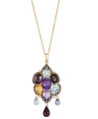 Le Vian - Multi-Gemstone (10-1/2 ct. t.w.) & Diamond (6/8 ct. t.w.) Halo Cluster & Briolette 18" Pendant Necklace in 14k Gold