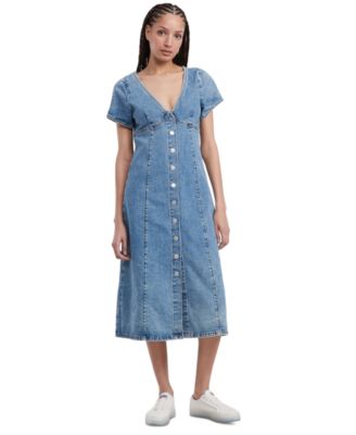 Tommy Jeans - Women's Short Sleeve Button-Front Denim Midi Dress