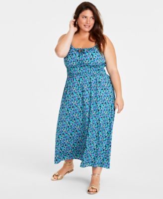 On 34th - Trendy Plus Size Secret Garden Print Rumpled Midi Dress